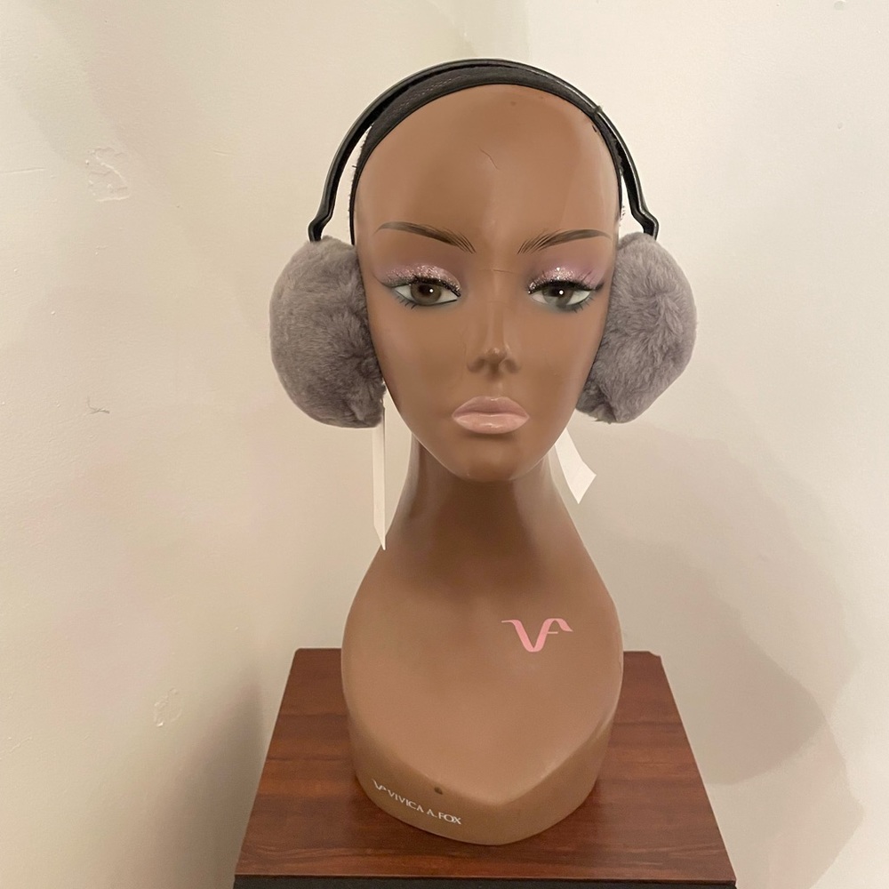 Shearling Earmuffs with Triple heart crystals Heather Charcoal New with Tag.